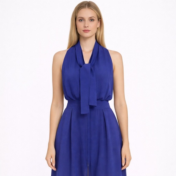 See By Chloe Dresses & Skirts - See by Chloe Blue Designer Halter Dress SZ 4 Polished Statement Bow‎ Neck Paris